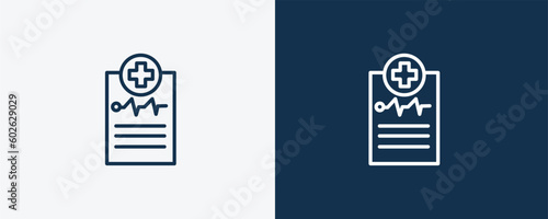 medical report icon. Outline medical report icon from health and medical collection. Linearvector isolated on white and dark blue background. Editable medical report symbol.