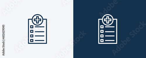 medical checklist icon. Outline medical checklist icon from health and medical collection. Linearvector isolated on white and dark blue background. Editable medical checklist symbol.