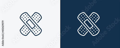 band aid icon. Outline band aid icon from health and medical collection. Linearvector isolated on white and dark blue background. Editable band aid symbol.