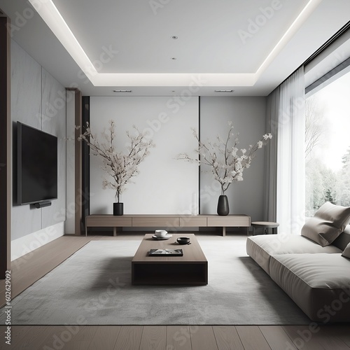 minimalistic asian interieur design, feng shui, harmony, living room