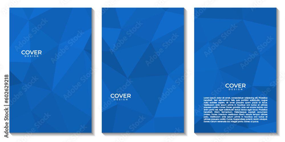 set of flyers with abstract blue geometric background with triangles set of flyers with abstract blue geometric background with triangles
