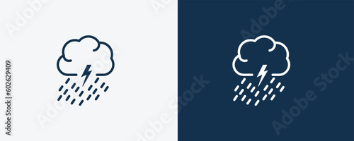 raining icon. Outline raining, water icon from ecology collection. Linear vector isolated on white and dark blue background. Editable raining symbol.