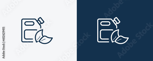 bio fuel icon. Outline bio fuel, ecology icon from ecology collection. Linear vector isolated on white and dark blue background. Editable bio fuel symbol.