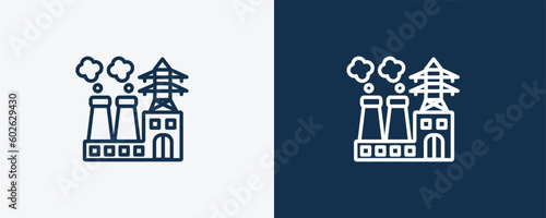 power plant icon. Outline power plant, industry icon from ecology collection. Linear vector isolated on white and dark blue background. Editable power plant symbol.