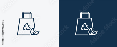 recycled bag icon. Outline recycled bag, recycle icon from ecology collection. Linear vector isolated on white and dark blue background. Editable recycled bag symbol.