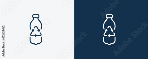 recycled bottle icon. Outline recycled bottle, plastic icon from ecology collection. Linear vector isolated on white and dark blue background. Editable recycled bottle symbol.