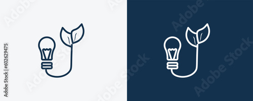 bio energy symbol icon. Outline bio energy symbol, plant icon from ecology collection. Linear vector isolated on white and dark blue background. Editable bio energy symbol symbol.