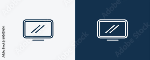 monitor screen icons. Outline monitor screen, network icon from computer and tech collection. Linear vector isolated on white and dark blue background. Editable monitor screen symbol.