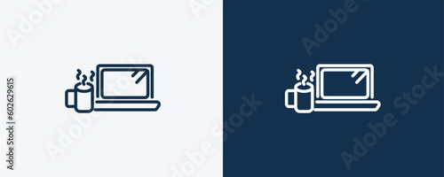 morning work icons. Outline morning work, business icon from computer and tech collection. Linear vector isolated on white and dark blue background. Editable morning work symbol.