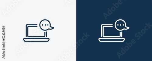 online chat icons. Outline online chat, internet icon from computer and tech collection. Linear vector isolated on white and dark blue background. Editable online chat symbol.