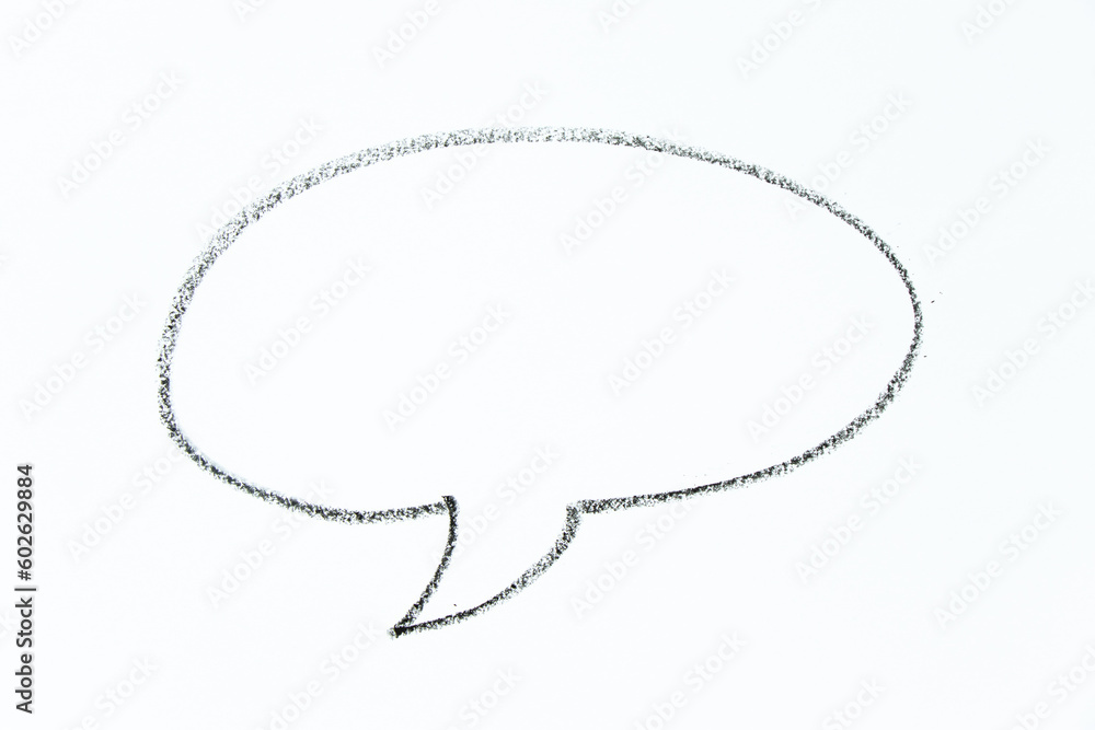 black color oil pastel hand drawing in round speech banner shape on white paper background with copy space black color oil pastel hand drawing in round speech banner shape on white paper background with copy space