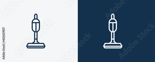 vacuum icon. Outline vacuum, cleaner icon from cleaning collection. Linear vector isolated on white and dark blue background. Editable vacuum symbol.