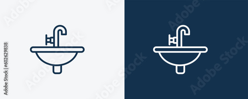 sink icon. Outline sink, equipment icon from cleaning collection. Linear vector isolated on white and dark blue background. Editable sink symbol.