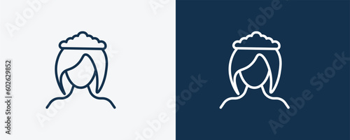 wiping woman head icon. Outline wiping woman head, container icon from cleaning collection. Linear vector isolated on white and dark blue background. Editable wiping woman head symbol.