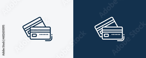 bank card icon.Outline bank card icon from business collection. Linear isolated on white and dark blue background. Editable bank card symbol.
