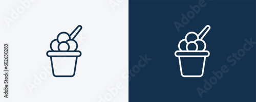 ice cream cup icon. Outline ice cream cup icon from restaurant collection. Linear vector isolated on white and dark blue background. Editable ice cream cup symbol.
