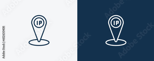 ip icon. Outline ip icon from artificial intellegence collection. Linear vector isolated on white and dark blue background. Editable ip symbol.