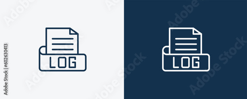 log file icon. Outline log file icon from artificial intellegence collection. Linear vector isolated on white and dark blue background. Editable log file symbol.
