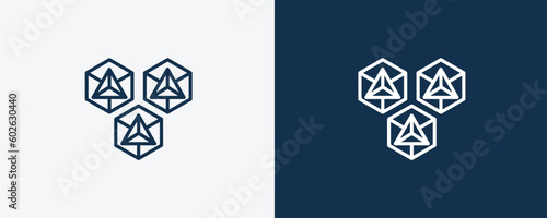 hexagons icon. Outline hexagons icon from artificial intellegence collection. Linear vector isolated on white and dark blue background. Editable hexagons symbol.