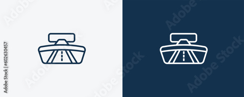rearview mirror icon. Outline rearview mirror icon from artificial intellegence collection. Linear vector isolated on white and dark blue background. Editable rearview mirror symbol.