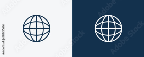 global icon. Outline global icon from artificial intellegence collection. Linear vector isolated on white and dark blue background. Editable global symbol.