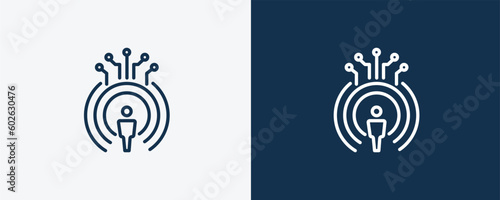 telepresence icon. Outline telepresence icon from artificial intellegence collection. Linear vector isolated on white and dark blue background. Editable telepresence symbol.