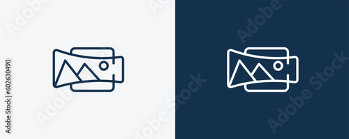 panorama icon. Outline panorama icon from artificial intellegence collection. Linear vector isolated on white and dark blue background. Editable panorama symbol.