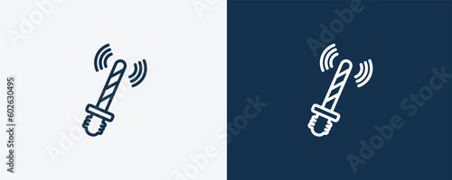 ar wand icon. Outline ar wand icon from artificial intellegence collection. Linear vector isolated on white and dark blue background. Editable ar wand symbol.