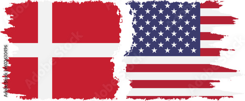 United States and Denmark grunge flags connection vector