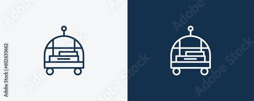 bellhop icon. Outline bellhop icon from travel and trip collection. Linear vector isolated on white and dark blue background. Editable bellhop symbol.