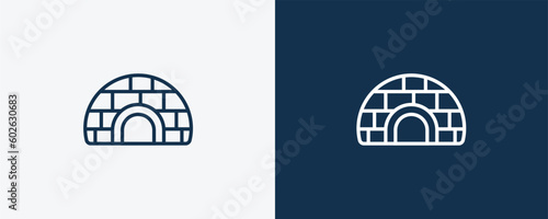 igloo icon. Outline igloo icon from travel and trip collection. Linear vector isolated on white and dark blue background. Editable igloo symbol.
