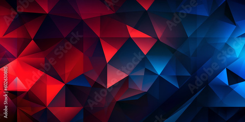 red blue abstract background for design. Geometric shapes. Triangles, squares, stripes, lines. Color gradient generative ai