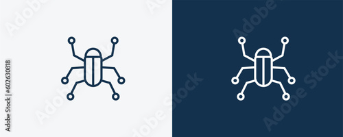 robot insect icon. Outline robot insect icon from technology collection. Linear vector isolated on white and dark blue background. Editable robot insect symbol.