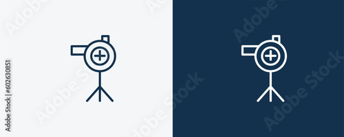 pitching machine icon. Outline pitching machine icon from technology collection. Linear vector isolated on white and dark blue background. Editable pitching machine symbol.