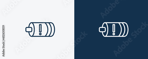 battery with two bars icon. Outline battery with two bars icon from technology collection. Linear vector isolated on white and dark blue background. Editable battery with two bars symbol.