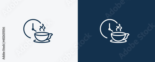 coffee break icon. Outline coffee break icon from startup and strategy collection. Linear vector isolated on white and dark blue background. Editable coffee break symbol.