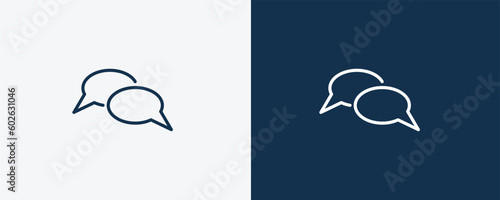 discussion icon. Outline discussion icon from startup and strategy collection. Linear vector isolated on white and dark blue background. Editable discussion symbol.