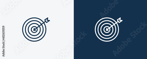 mission icon. Outline mission icon from startup and strategy collection. Linear vector isolated on white and dark blue background. Editable mission symbol.