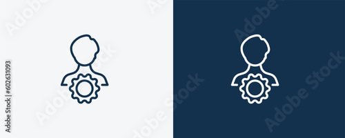 management icon. Outline management icon from startup and strategy collection. Linear vector isolated on white and dark blue background. Editable management symbol.