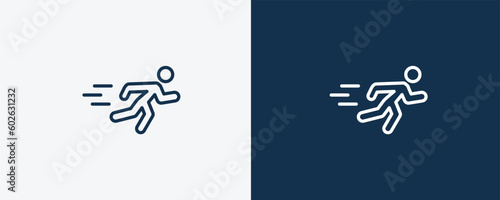 man sprinting icon. Outline man sprinting icon from sport and game collection. Linear vector isolated on white and dark blue background. Editable man sprinting symbol.