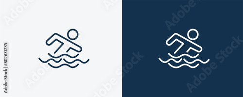 swimming figure icon. Outline swimming figure icon from sport and game collection. Linear vector isolated on white and dark blue background. Editable swimming figure symbol.