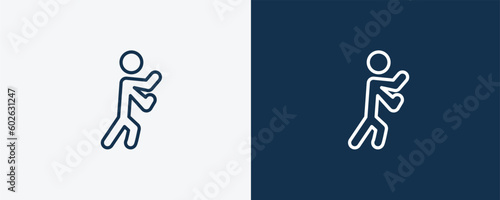 man punching icon. Outline man punching icon from sport and game collection. Linear vector isolated on white and dark blue background. Editable man punching symbol.