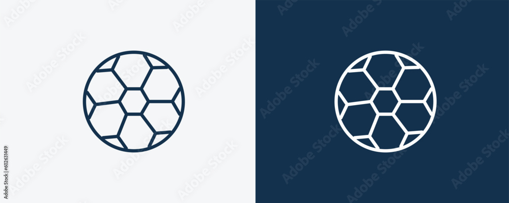 Obraz premium football ball icon. Outline football ball icon from sport and game collection. Linear vector isolated on white and dark blue background. Editable football ball symbol.
