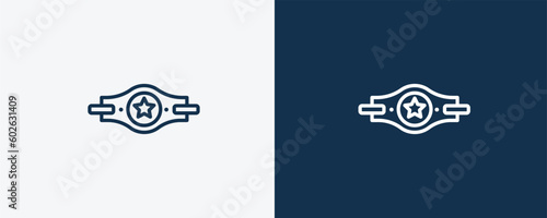 champion belt icon. Outline champion belt icon from sport and game collection. Linear vector isolated on white and dark blue background. Editable champion belt symbol.