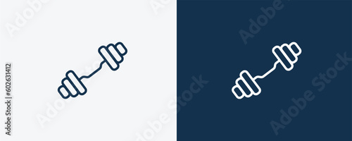 weighted bars icon. Outline weighted bars icon from sport and game collection. Linear vector isolated on white and dark blue background. Editable weighted bars symbol.