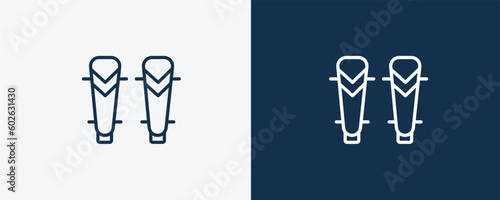 shin guards icon. Outline shin guards icon from sport and game collection. Linear vector isolated on white and dark blue background. Editable shin guards symbol.