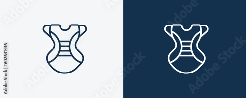 chest guard icon. Outline chest guard icon from sport and game collection. Linear vector isolated on white and dark blue background. Editable chest guard symbol.