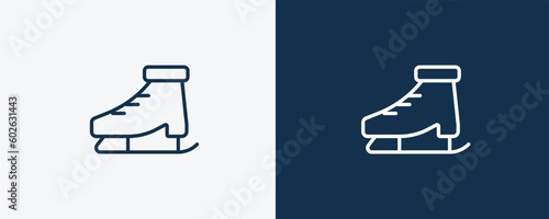 ice skates icon. Outline ice skates icon from sport and game collection. Linear vector isolated on white and dark blue background. Editable ice skates symbol.