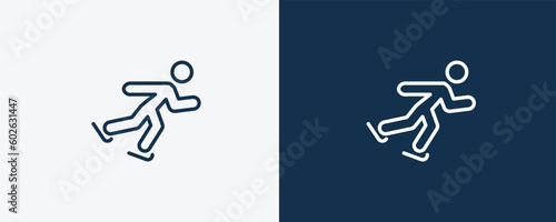 skating sign icon. Outline skating sign icon from sport and game collection. Linear vector isolated on white and dark blue background. Editable skating sign symbol.