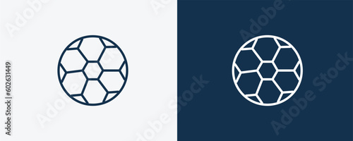 football ball icon. Outline football ball icon from sport and game collection. Linear vector isolated on white and dark blue background. Editable football ball symbol.